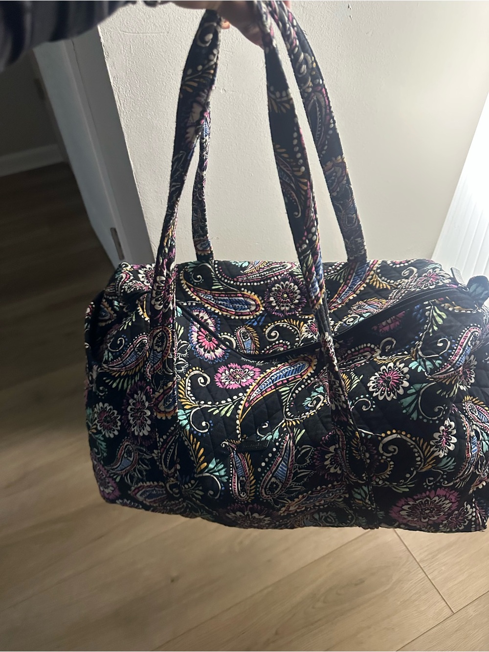 Vera Bradley Black Quilted Paisley Travel Duffel with Multicolor Floral Accents